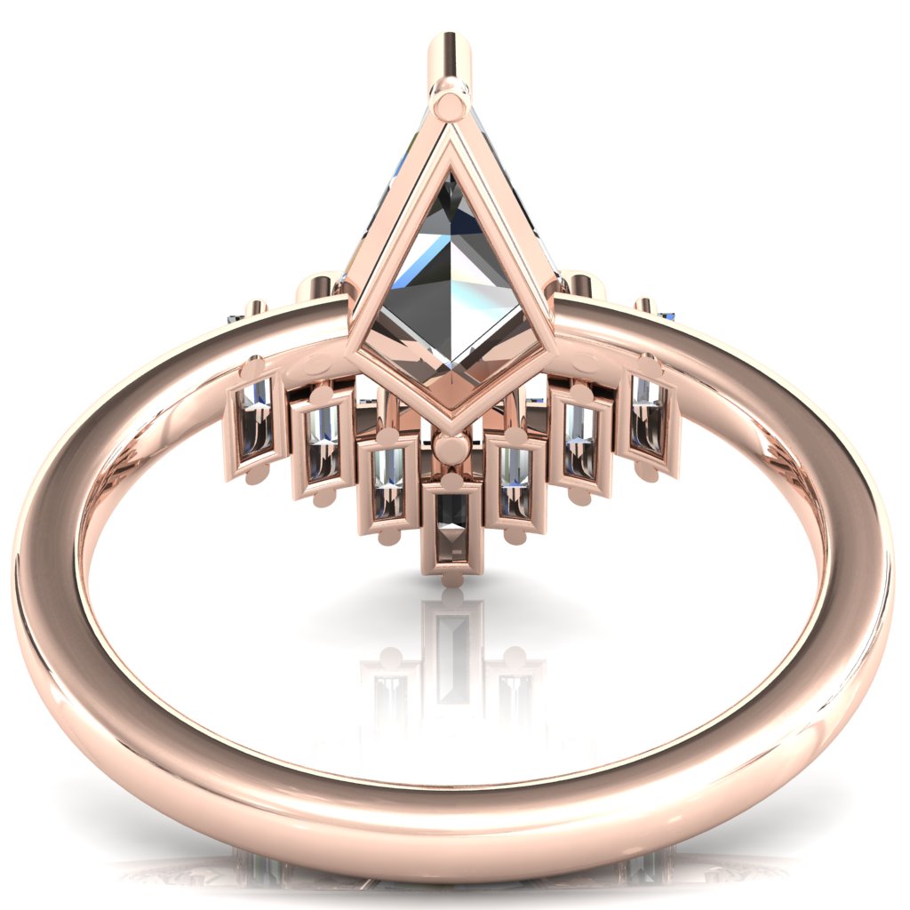 Jesse Kite Center 4 Claw Prong Baguette Diamonds & Lab-Grown Gems Radiating Halo Engagement Ring