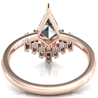 Jesse Kite Center 4 Claw Prong Baguette Diamonds & Lab-Grown Gems Radiating Halo Engagement Ring