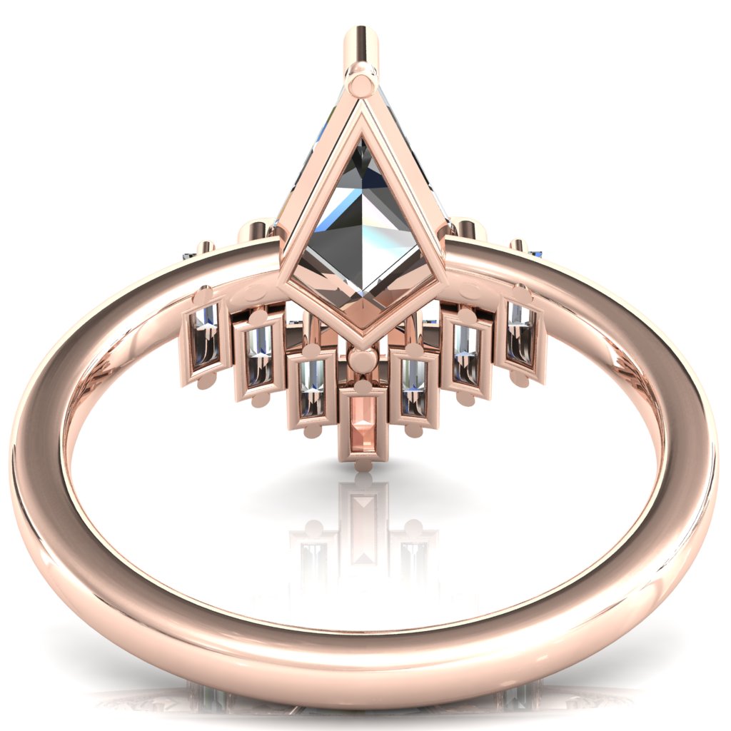 Jesse Kite Center 4 Claw Prong Baguette Diamonds & Lab-Grown Gems Radiating Halo Engagement Ring