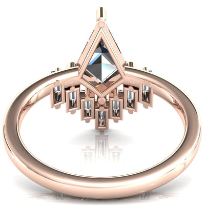 Jesse Kite Center 4 Claw Prong Baguette Diamonds & Lab-Grown Gems Radiating Halo Engagement Ring