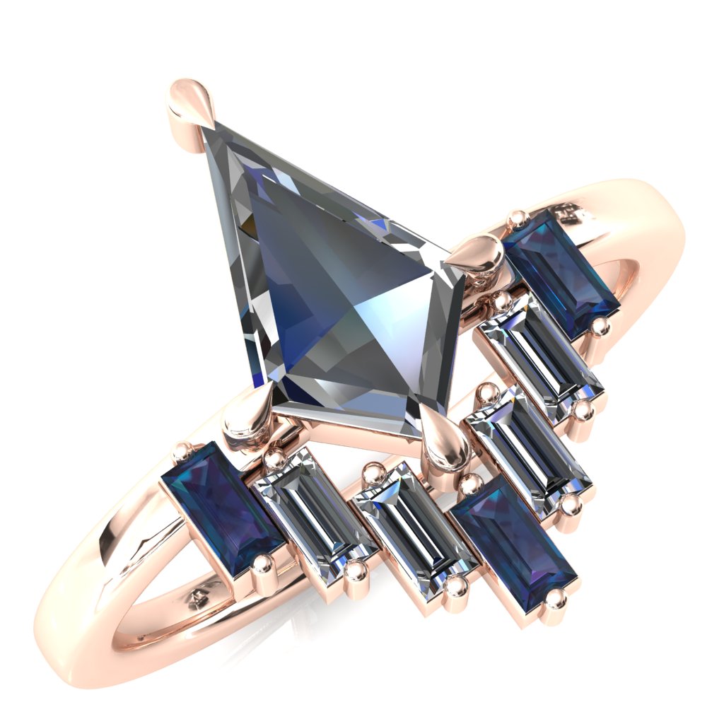 Jesse Kite Center 4 Claw Prong Baguette Diamonds & Lab-Grown Gems Radiating Halo Engagement Ring