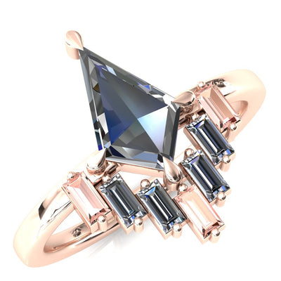 Jesse Kite Center 4 Claw Prong Baguette Diamonds & Lab-Grown Gems Radiating Halo Engagement Ring