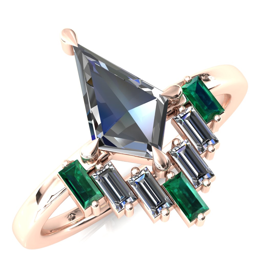 Jesse Kite Center 4 Claw Prong Baguette Diamonds & Lab-Grown Gems Radiating Halo Engagement Ring