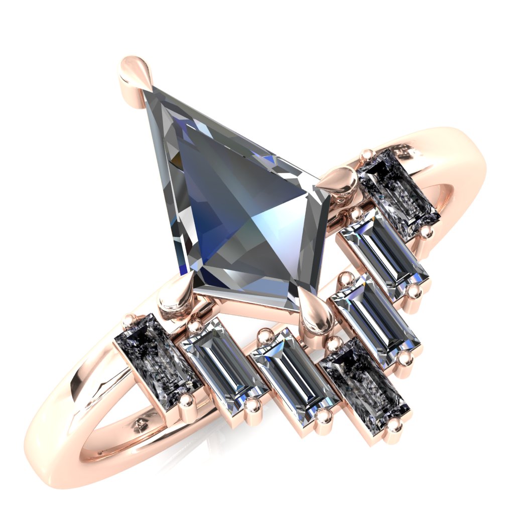 Jesse Kite Center 4 Claw Prong Baguette Diamonds & Lab-Grown Gems Radiating Halo Engagement Ring