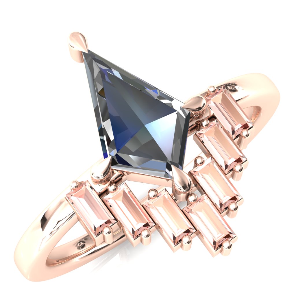 Jesse Kite Center 4 Claw Prong Baguette Lab-Grown Gems Radiating Halo Engagement Ring