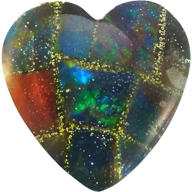 Heart Cabochon FAB Lab-Grown Mosaic Opal Gems