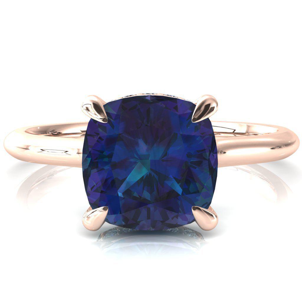 Janey 8mm Cushion 3.05 Cts. Lab-Grown Alexandrite Center Stone 4 Prongs Claw Floating Halo Inverted Cathedral 14K Rose Gold Ring