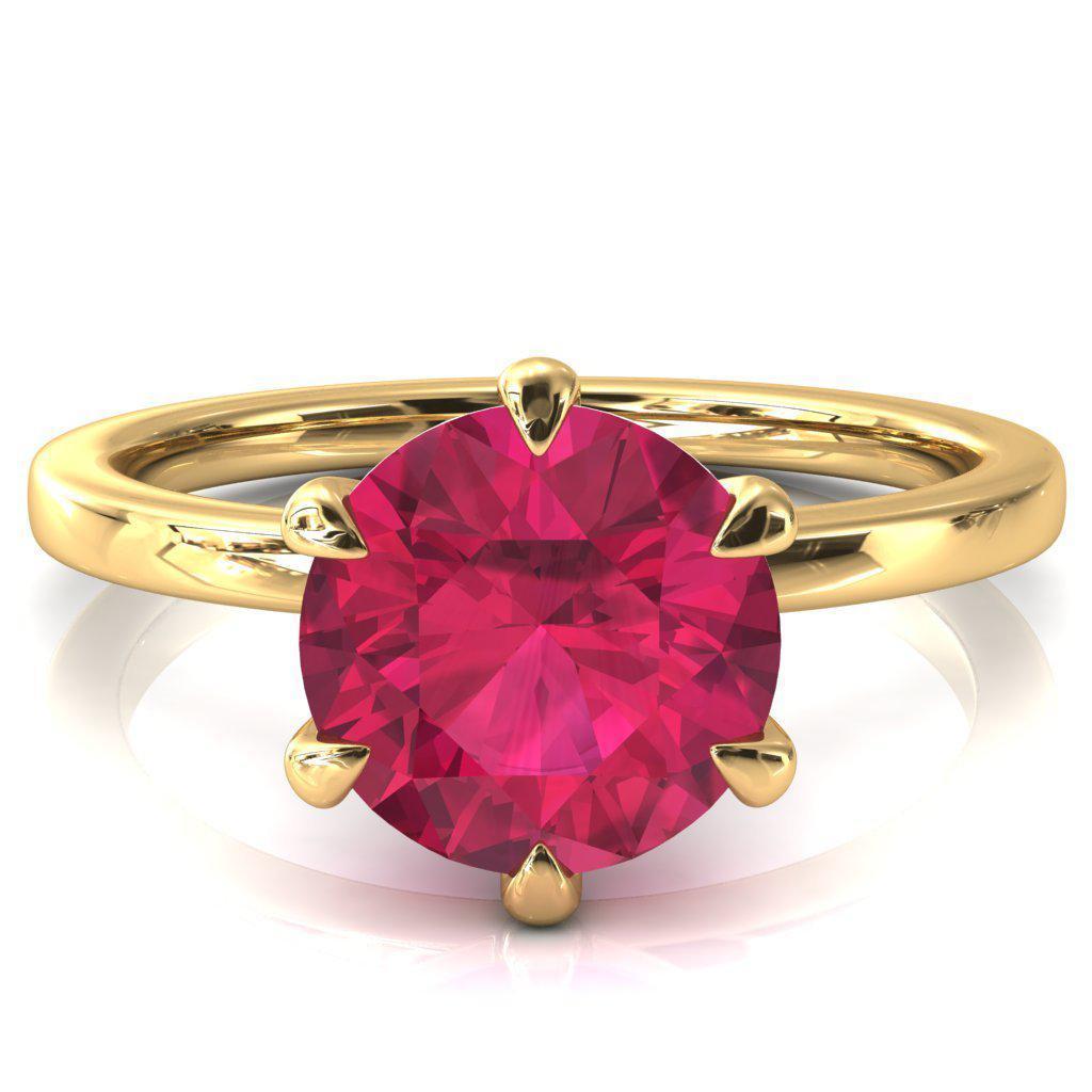 Julianne 8mm Round Lab-Grown Ruby Solitaire 6 Prong 18K Yellow Gold Ring & Band Set