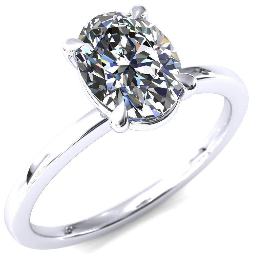 Lyla 12x10mm Oval 5.8 Cts. DEW Moissanite Center Stone 4 Claw Prong Single Rail Solitaire .950 Platinum Ring