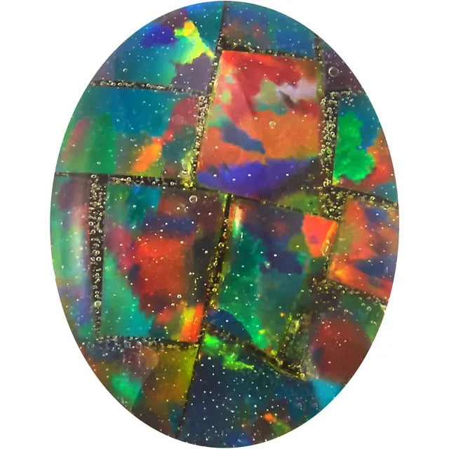 Oval Cabochon FAB Lab-Grown Mosaic Opal Gems