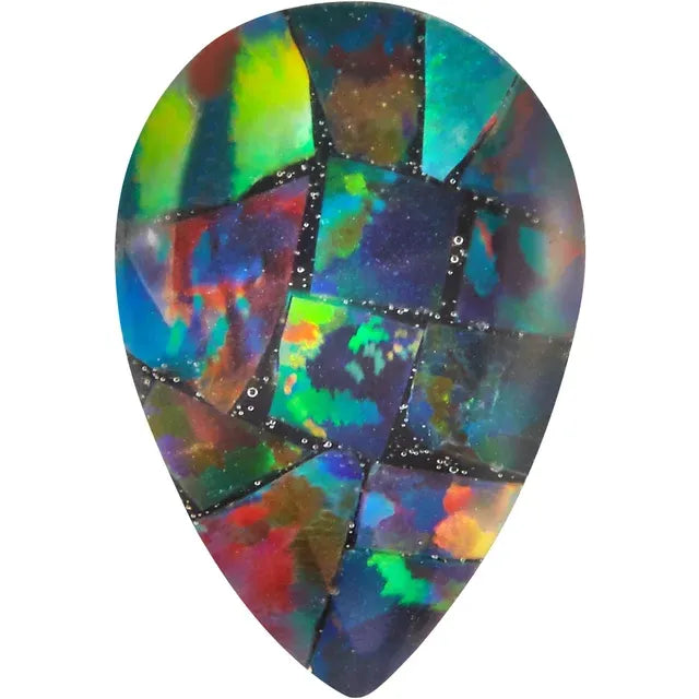 Pear Cabochon FAB Lab-Grown Mosaic Opal Gems