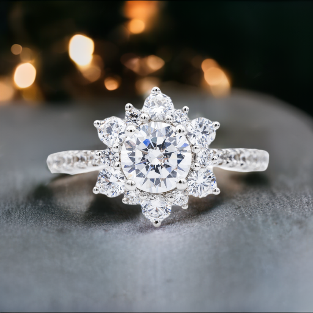 Crystal snowflake fashion ring