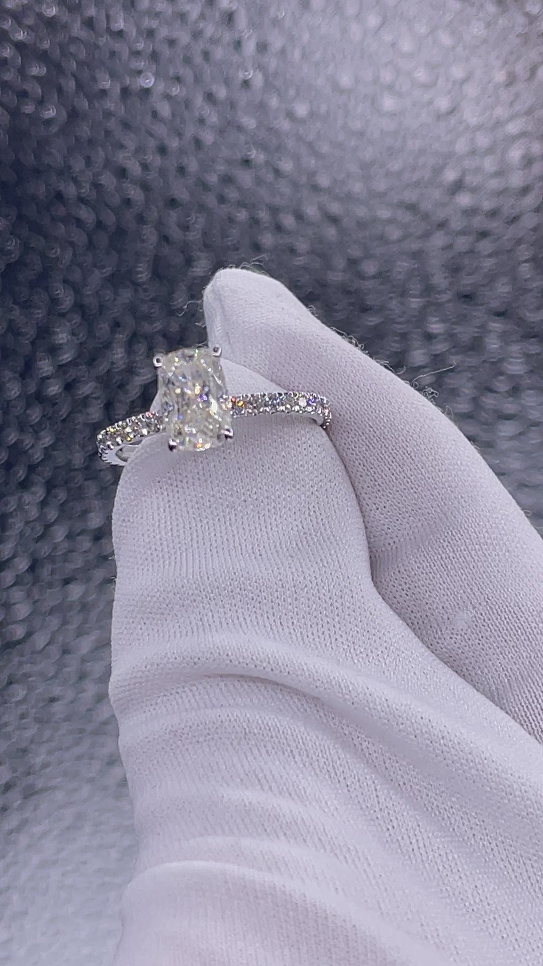 Sicili Cushion Center Stone 4 Prong 3/4 Micro Pave Diamond Engagement Ring