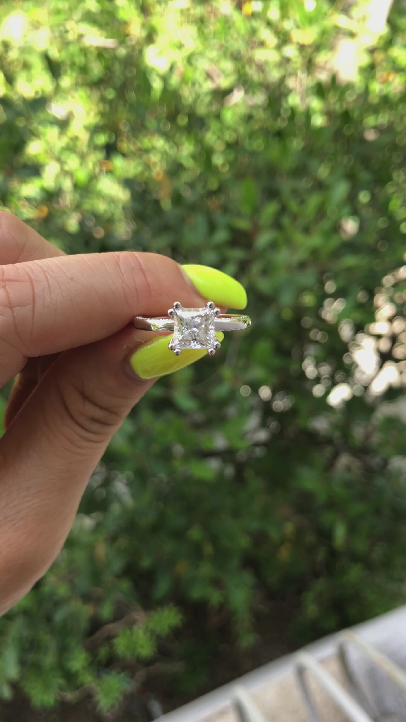 Ain Princess/Square Moissanite 4 Double Prong Single Rail Diamond Accent Engagement Ring