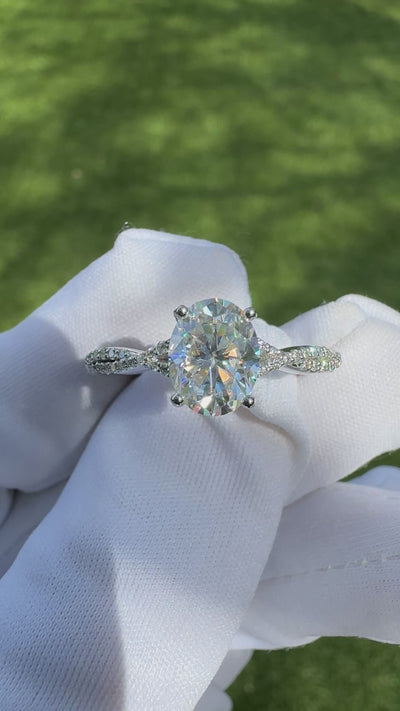 Amberley Oval Center Stone 4 Claw Prong 1/2 Infinity Diamond Accent Ring Engagement Ring