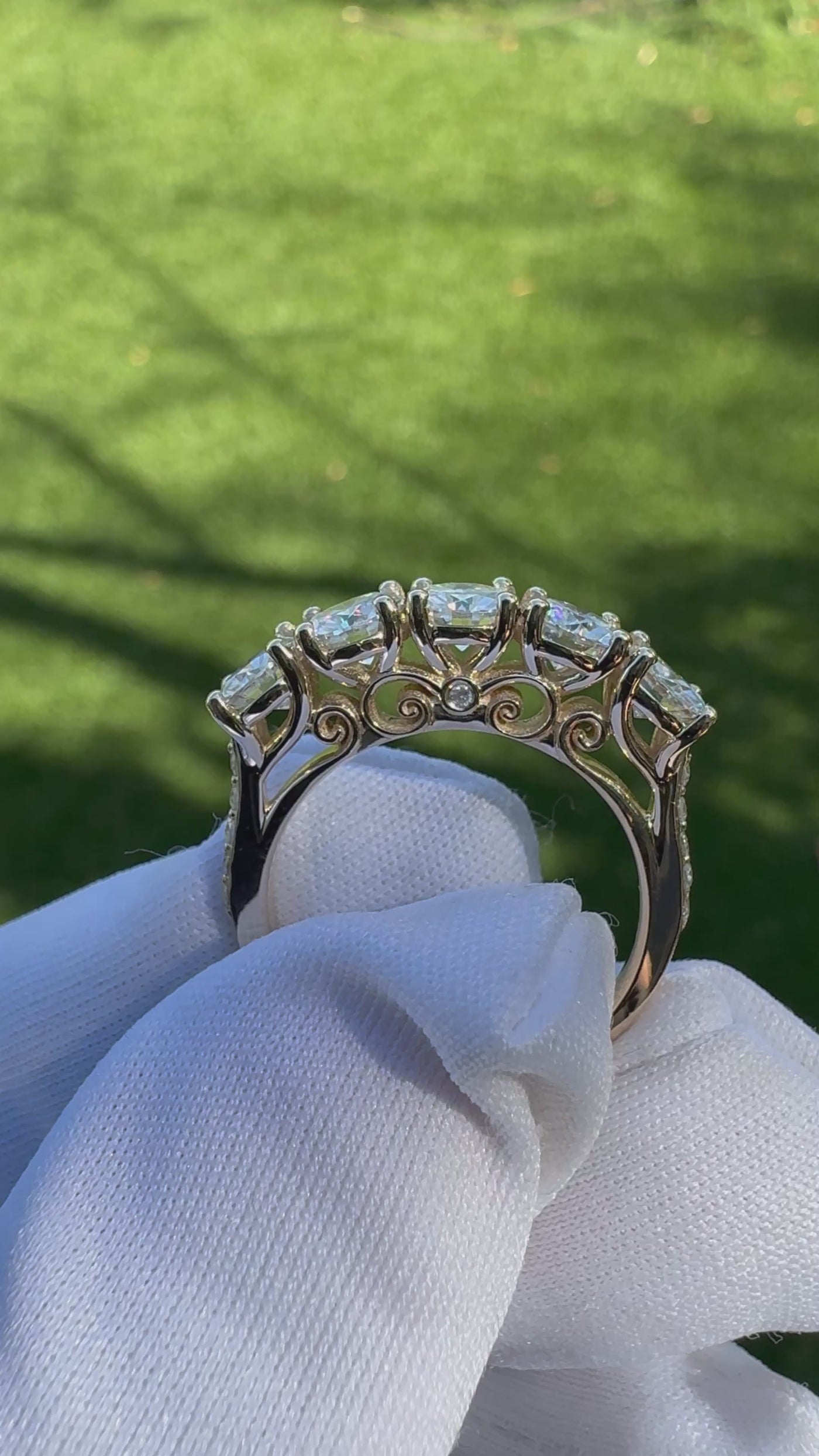 Estella Round Moissanite 1/2 Eternity Accent Diamonds Bezel Anniversary Band