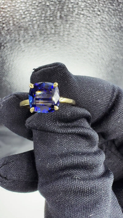 Lyla Cushion Blue Sapphire 4 Claw Prong Single Rail Solitaire Ring