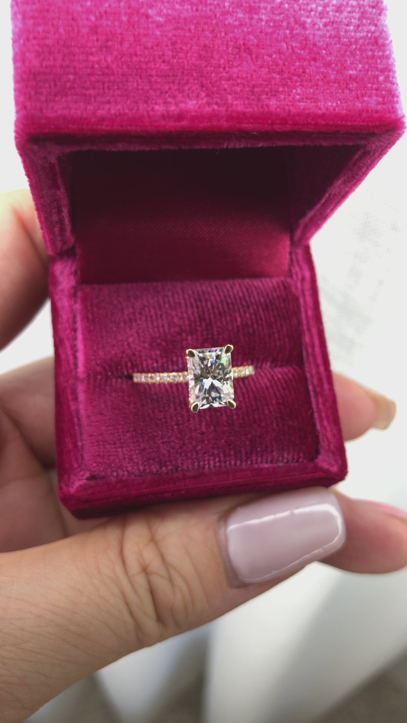 Mayeli Radiant Center Stone 4 Claw Prong Micro Pave Diamond Sides Engagement Ring