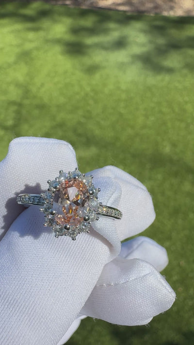 The Duchess Oval Champagne Sapphire 6 Prong Diamond Cluster Halo Ring
