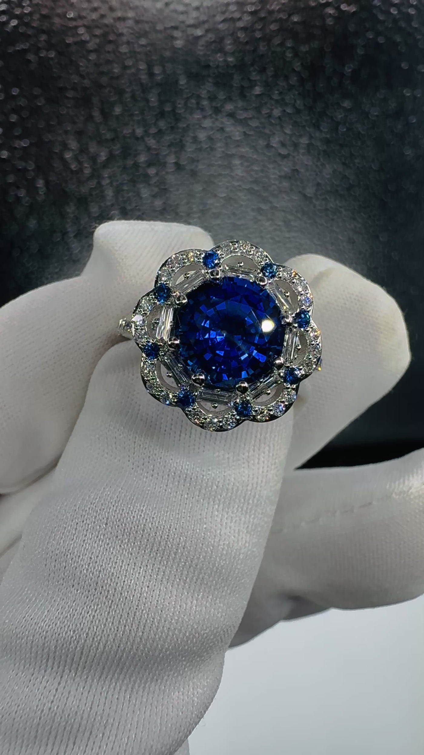 Camelia Round Blue Sapphire Accent Diamond and Blue Sapphire Halo Ring