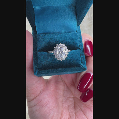 The Duchess Oval Center Stone 6 Prong Diamond Cluster Halo Ring