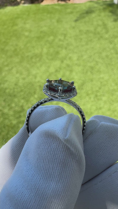Lighthouse 8mm Hexagon Center Stone Halo 6 Prong Engagement Ring