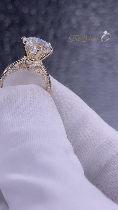 Calani Round Center Stone with Royal Diamond Neck Engagement Ring