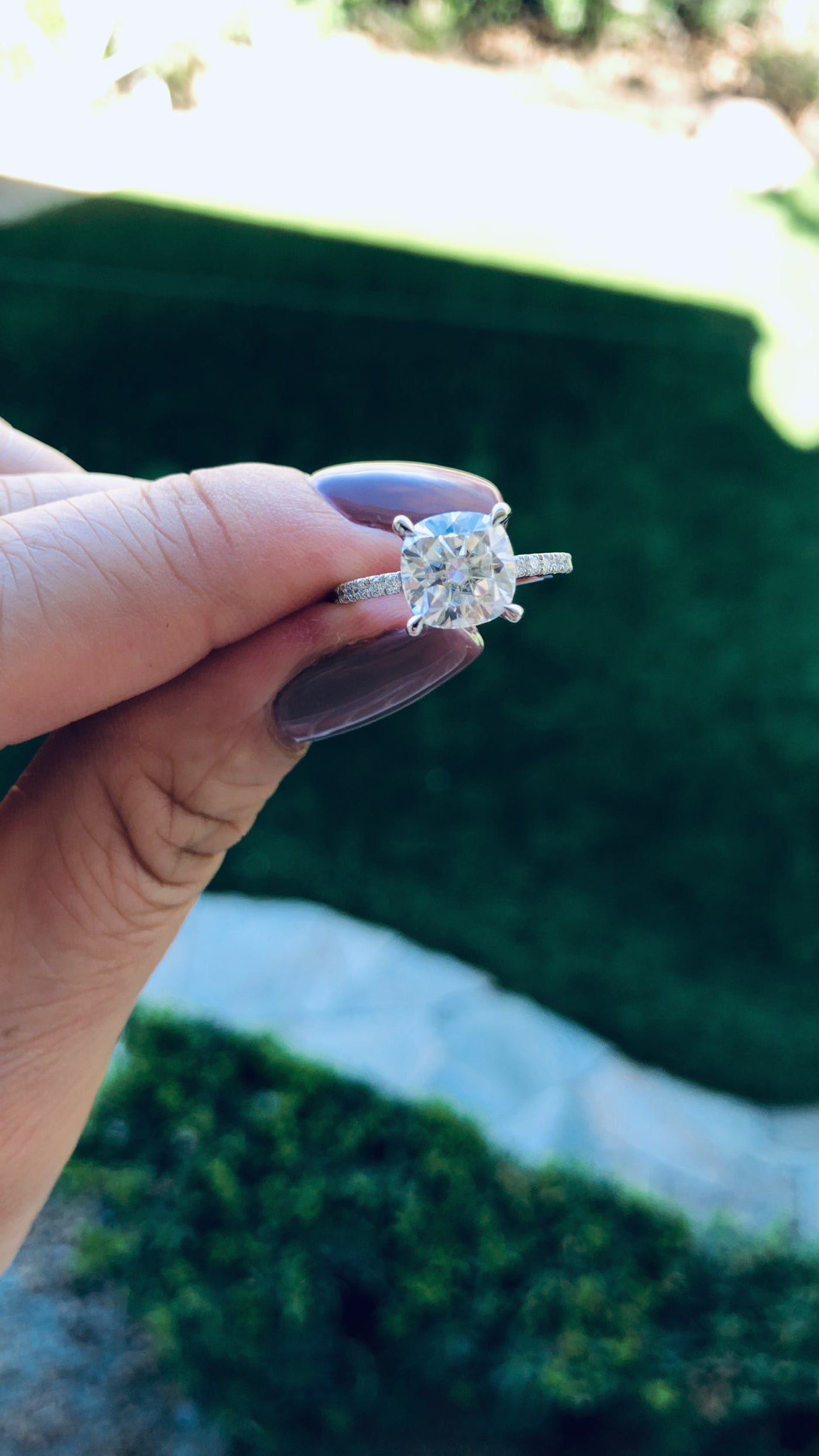 Ezili Cushion Moissanite 4 Claw Prong Micro Pave Diamond Sides Engagement Ring