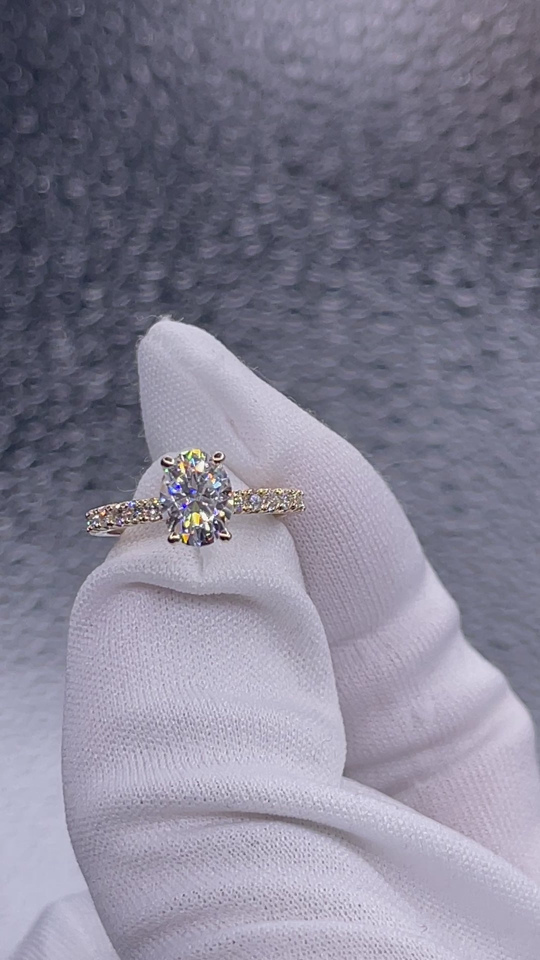 Nefili Oval Center Stone 4 Prong 5/8 Eternity Diamond French Pave Engagement Ring