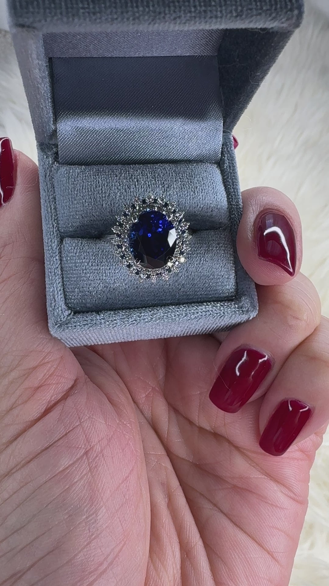 Eridanus Oval Blue Sapphire Cluster Diamond and Blue Sapphire Halo Wedding Ring