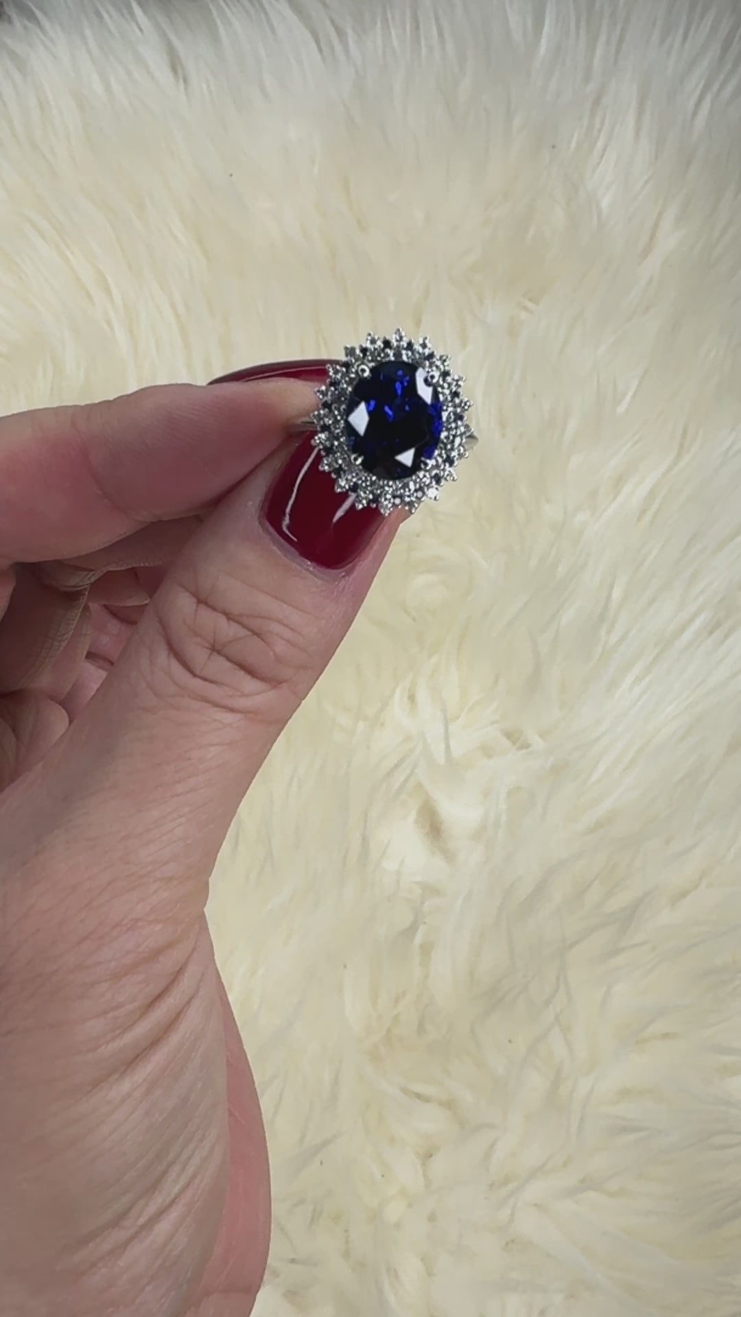 Eridanus Oval Blue Sapphire Cluster Diamond and Blue Sapphire Halo Wedding Ring