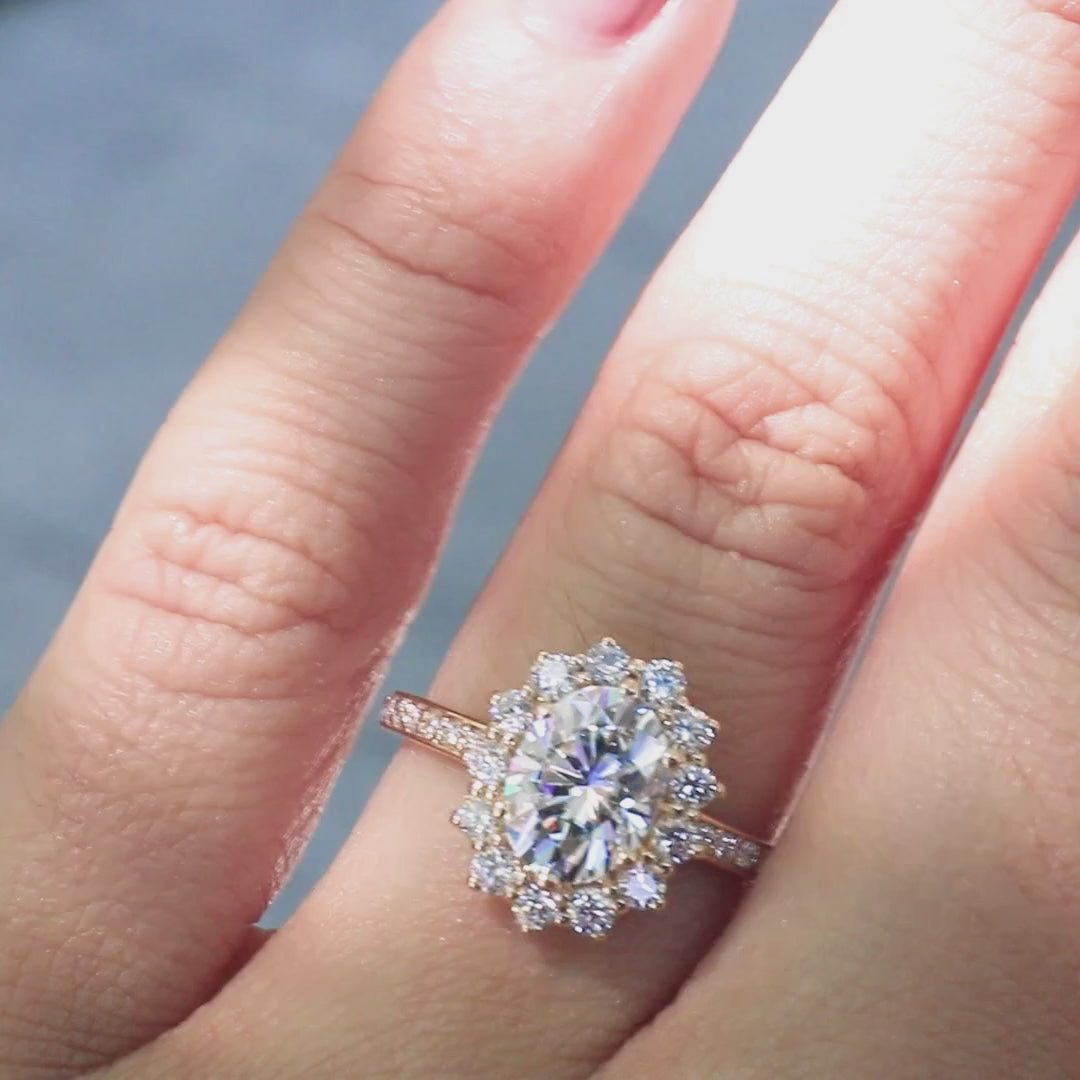 The Duchess Oval Center Stone 6 Prong Diamond Cluster Halo Ring