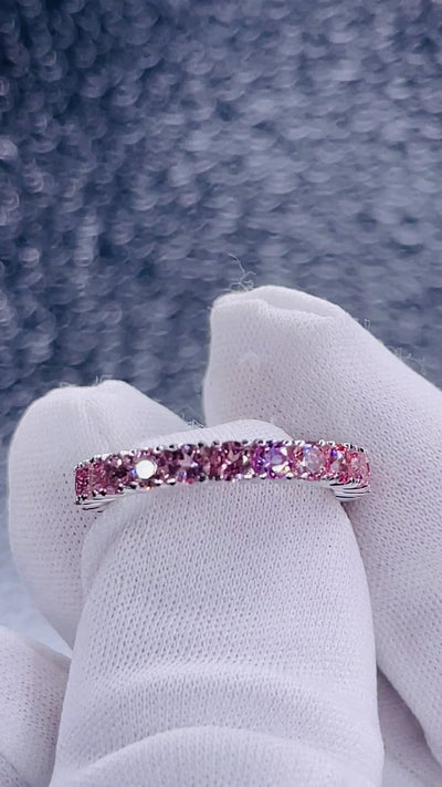 Lilaine Pink Sapphire Full Eternity 3mm Round Cut Engagement or Anniversary Ring
