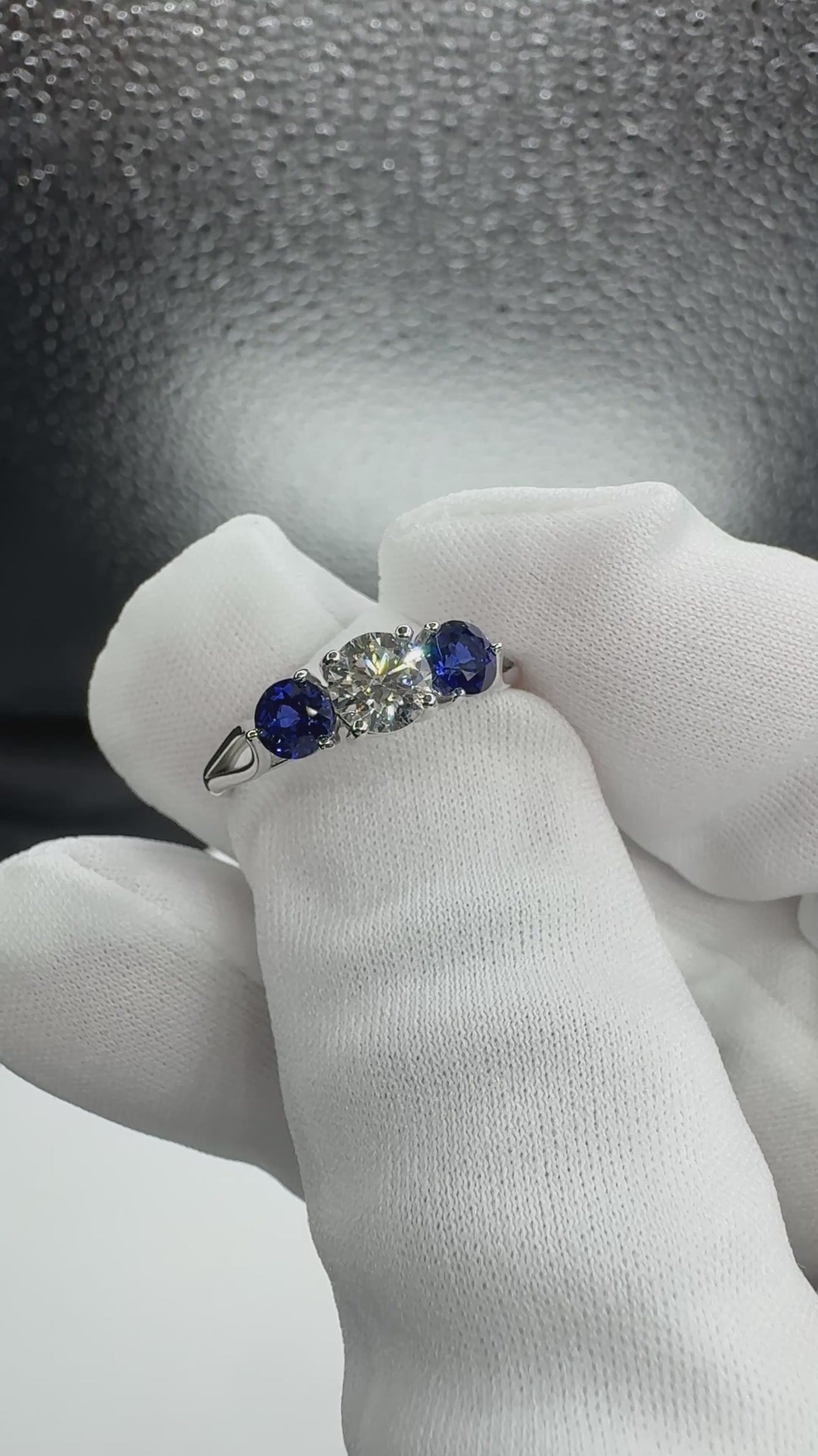 Mira Round Center Stone Blue Sapphire Side Split Shank Cathedral Hybrid Engagement Ring
