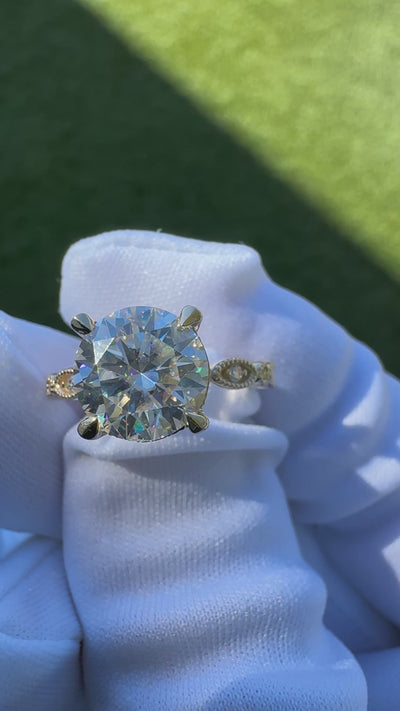 Shirley Round Center Stone 4 Prong Loop Diamond Side Engagement Ring