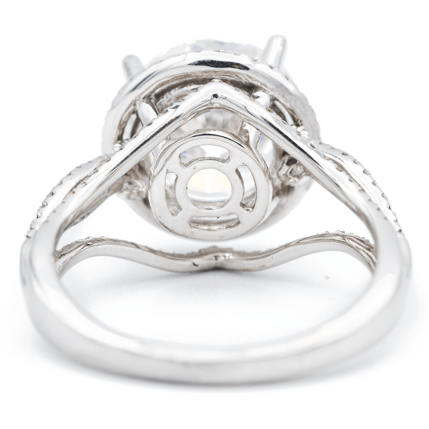 10mm Round Moissanite 14K White Gold Halo Ring-Fire & Brilliance ® Creative Designs-Fire & Brilliance ®