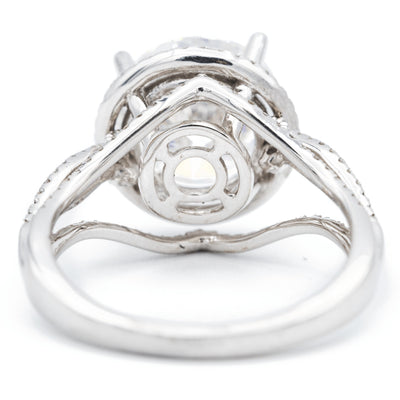 10mm Round Moissanite 14K White Gold Halo Ring-Fire & Brilliance ® Creative Designs-Fire & Brilliance ®
