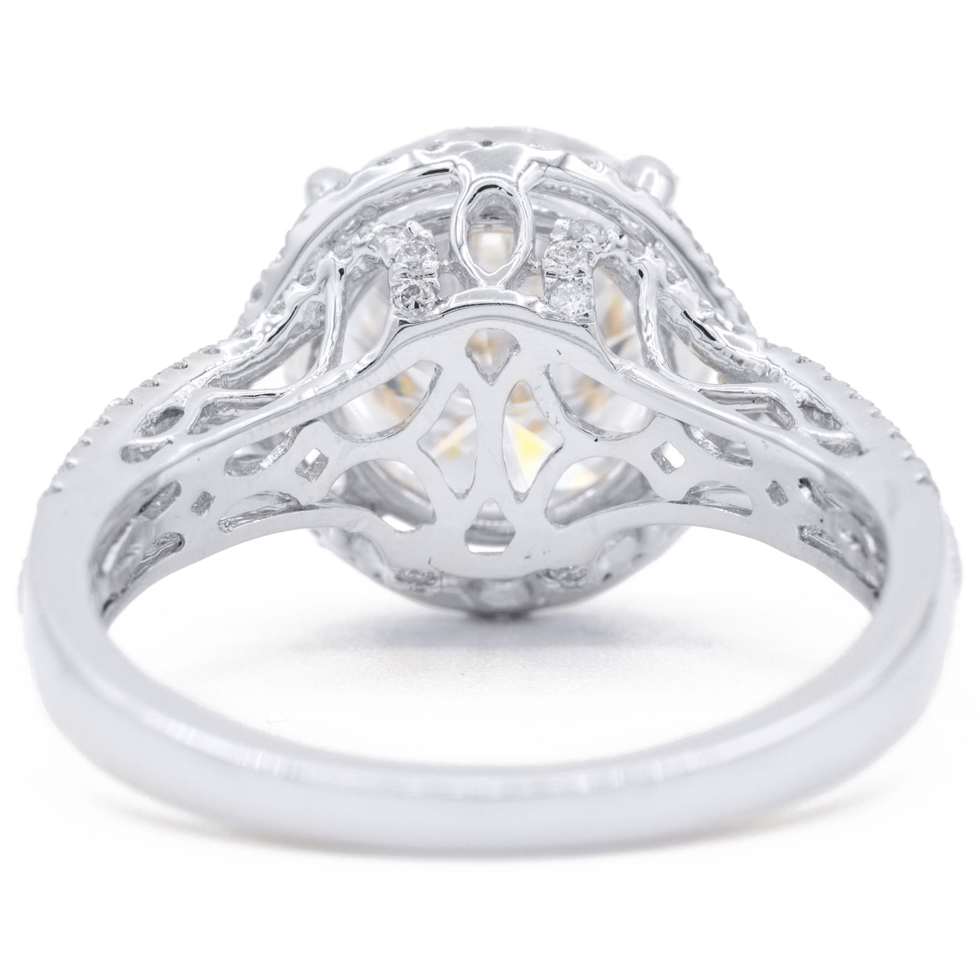 10mm Round Moissanite 14K White Gold Micro Pave Exquisite Filigree Detail 4.4 Carat Total Weight-Fire & Brilliance ® Creative Designs-Fire & Brilliance ®