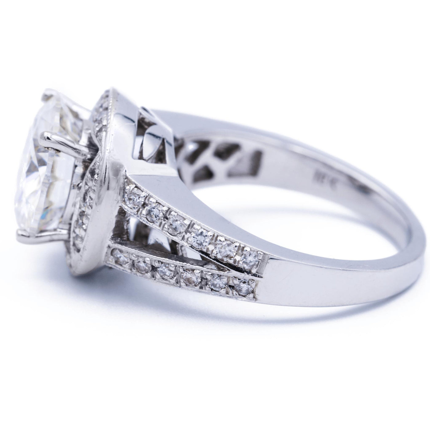 10mm Round Moissanite and Diamond Halo 18K White Gold Ring-Fire & Brilliance ® Creative Designs-Fire & Brilliance ®
