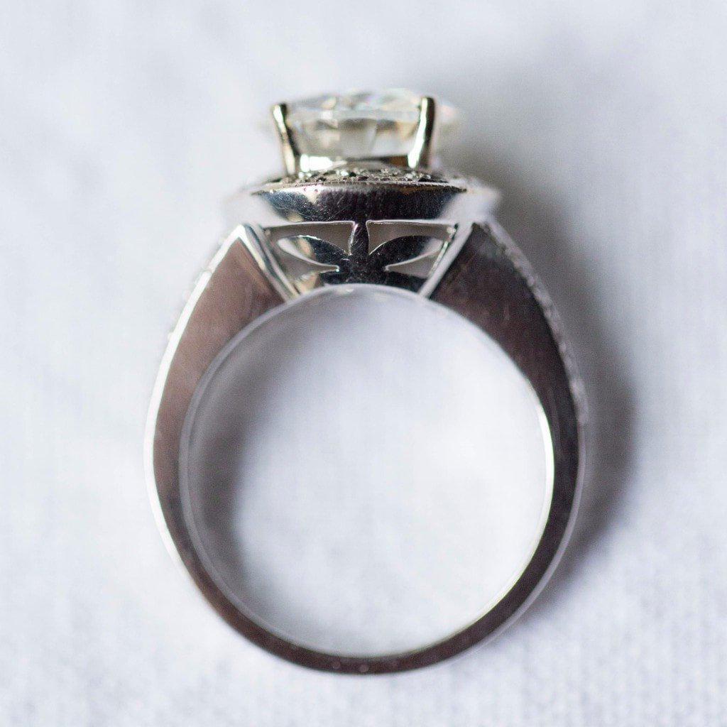 10mm Round Moissanite and Diamond Halo 18K White Gold Ring-Fire & Brilliance ® Creative Designs-Fire & Brilliance ®