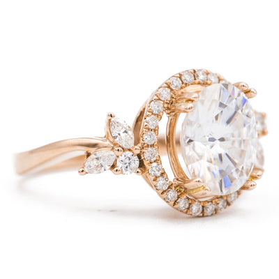 10x8mm Oval Moissanite 14K Rose Gold Halo with Side Diamonds Ring-Fire & Brilliance ® Creative Designs-Fire & Brilliance ®