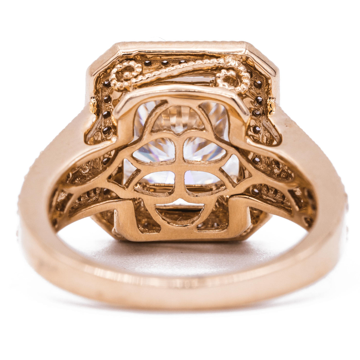 10x8mm Radiant Moissanite 14K Rose Gold Halo Ring-Fire & Brilliance ® Creative Designs-Fire & Brilliance ®