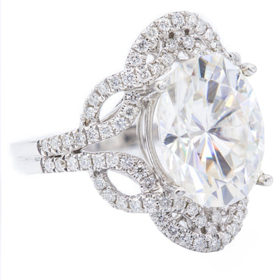 12x9mm Oval Moissanite 14K White Gold Diamond Infinity Halo Ring-Fire & Brilliance ® Creative Designs-Fire & Brilliance ®