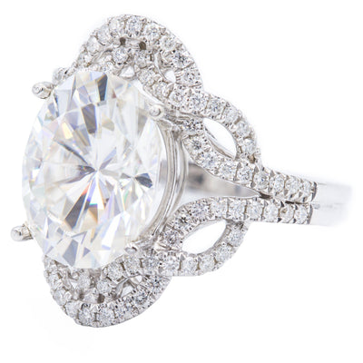 12x9mm Oval Moissanite 14K White Gold Diamond Infinity Halo Ring-Fire & Brilliance ® Creative Designs-Fire & Brilliance ®