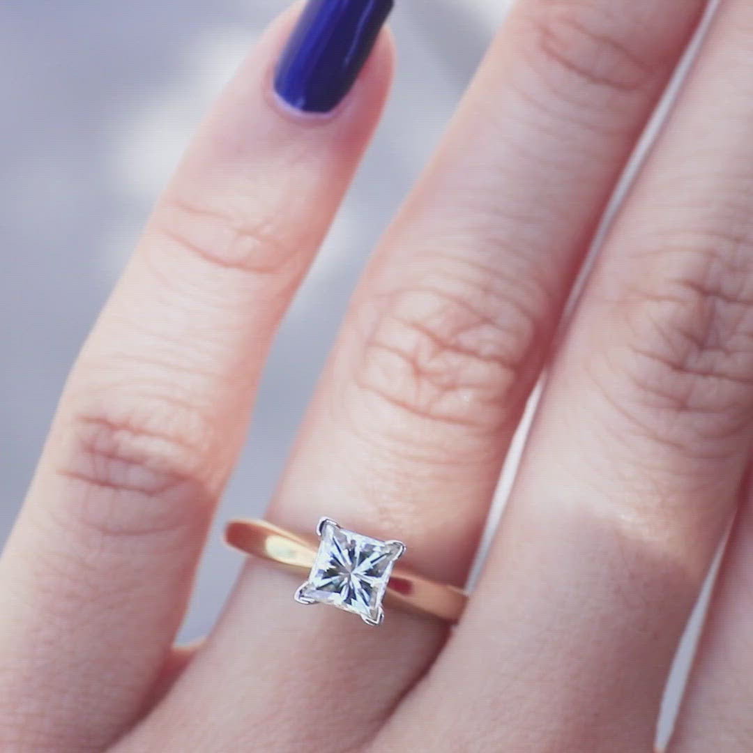 Square Moissanite 4 Prongs FANCY Solitaire Ring