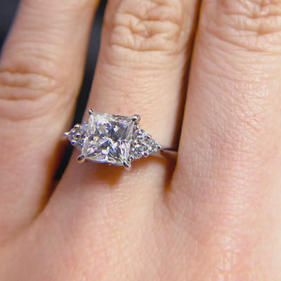 Biddle Princess/Square Moissanite Trio Side Diamonds Engagement Ring