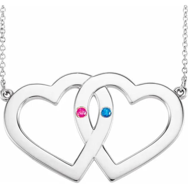 2-Stone Family Engravable Heart 18" Necklace-FIRE & BRILLIANCE