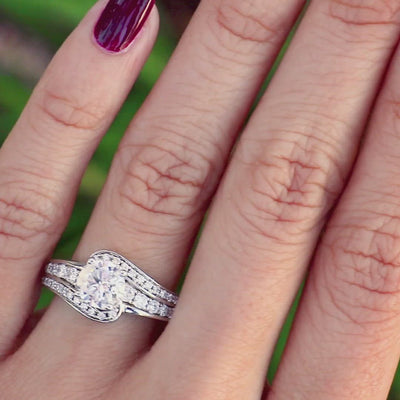 6mm Round Moissanite 14K White Gold Engagement Ring And Wedding Band Set
