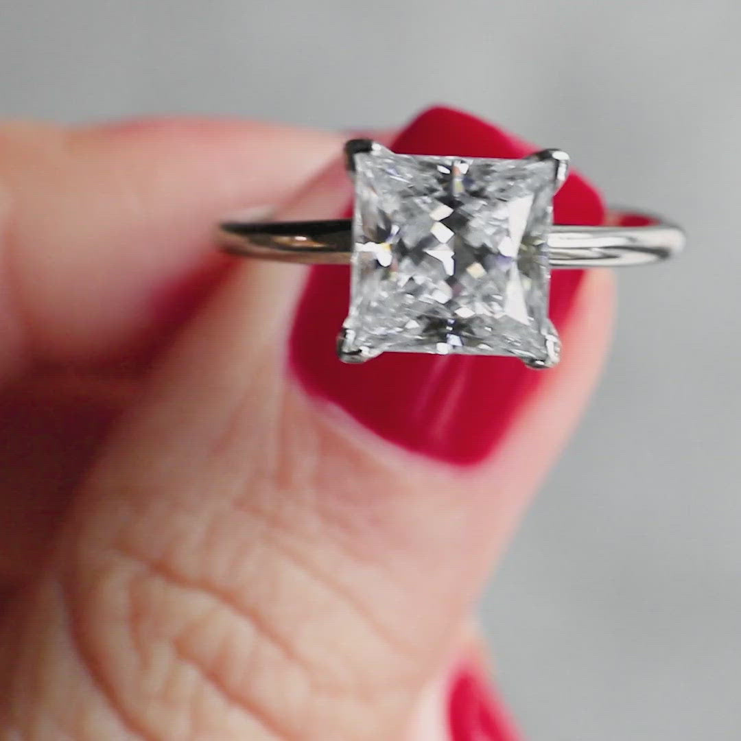 Princess Moissanite 4 Prongs FANCY Solitaire Ring