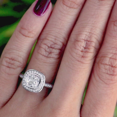 6mm Cushion Moissanite 14K White Gold Engagement Ring And Wedding Band Set